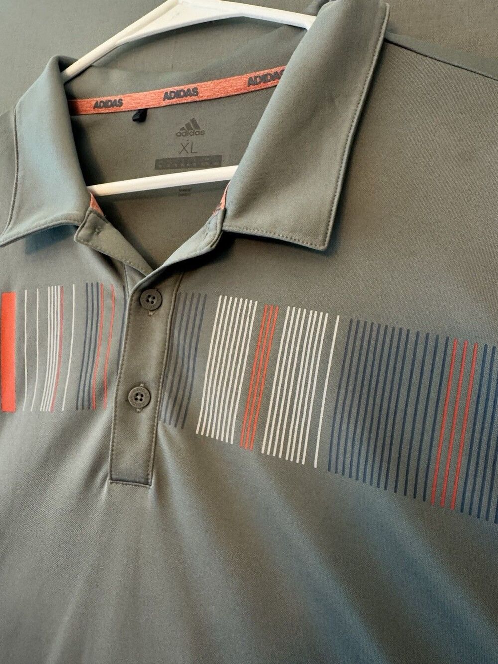 Men's Adidas Gray Golf Polo with Orange Accents Size Extra Large